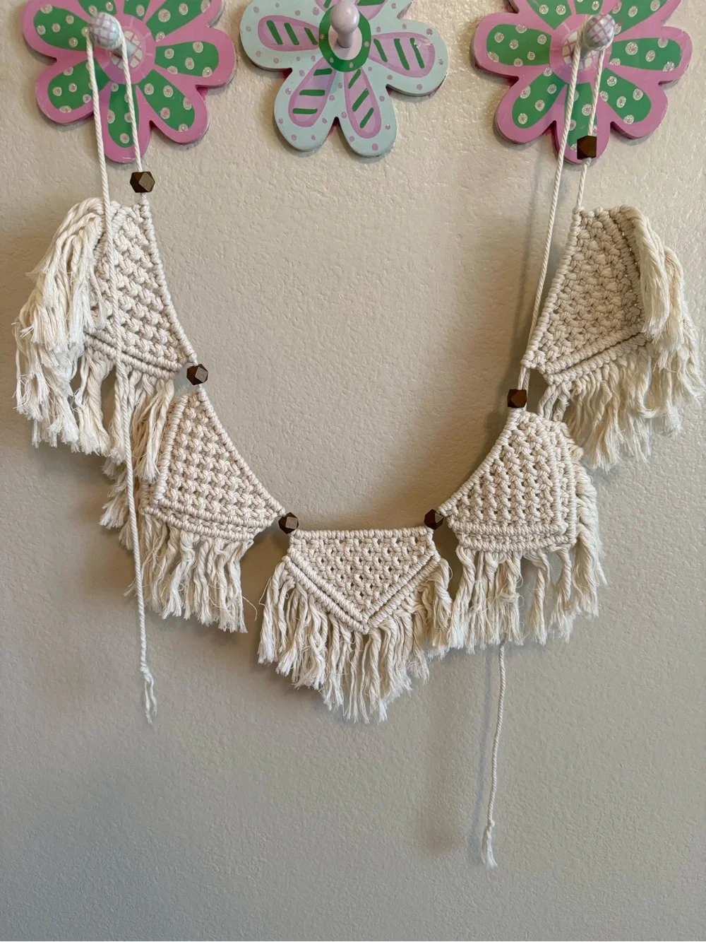 Handmade Macramé Triangle Fringe Garland - Natural Cotton